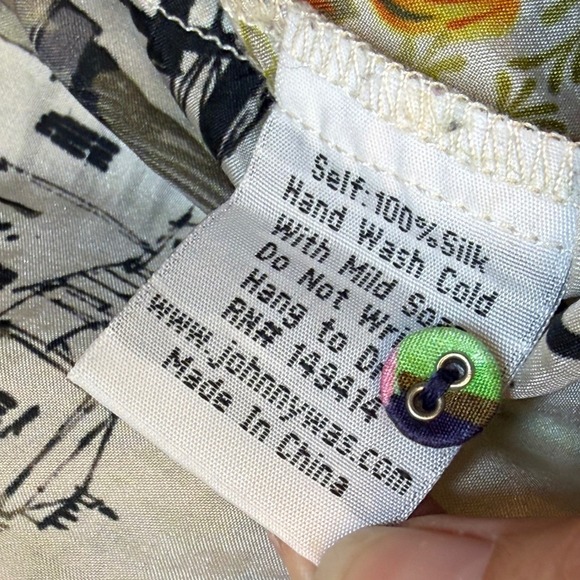 Johnny Was Silk Butterfly Cityscape Tunic Blouse XL Boho Embroidered Split Neck - Picture 5 of 7